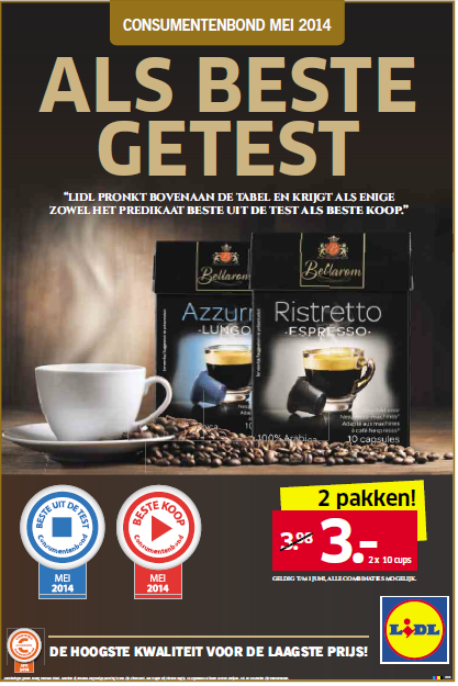 Besmetten Achtervolging leeuwerik Lidl doet koffiecups in de reclame na zéér goede test Consumentenbond –  Dirk.Coffee